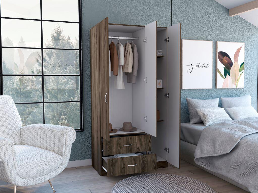 Closet América, Chocolate y Blanco, con Dos Cajones y Variedad de Entrepaños - vista 8
