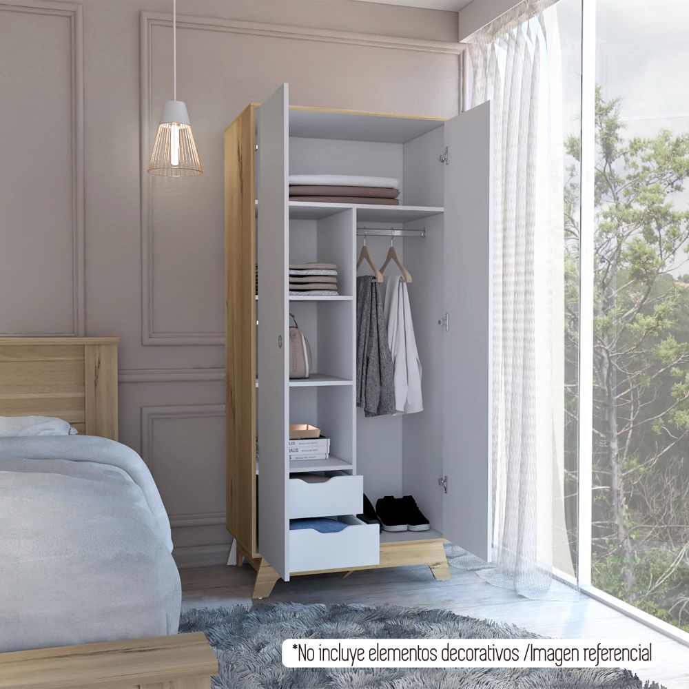 Closet Z,81 BI,Color, Duna y Blanco, con dos puertas batientes y cajones deslizables - vista 4