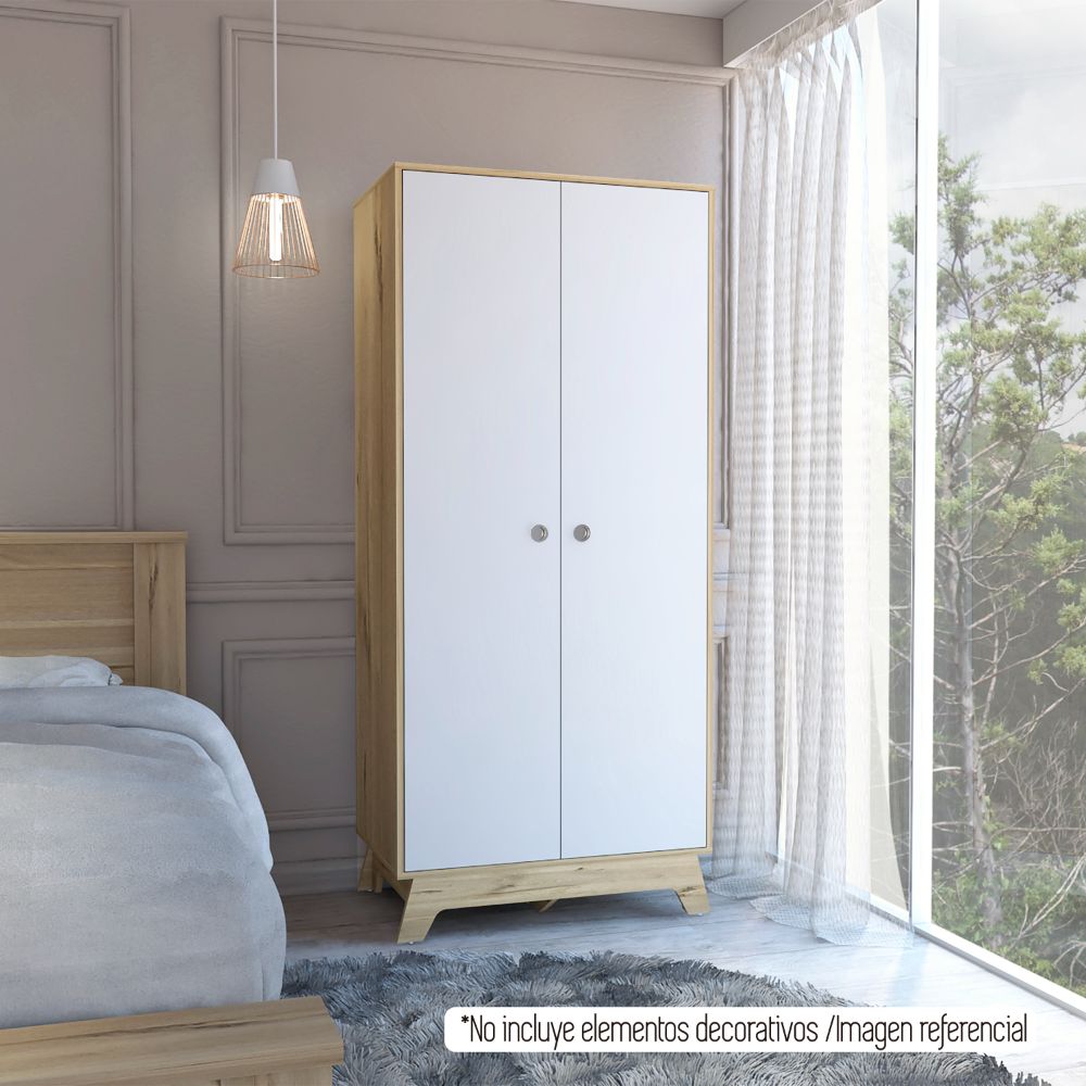 Closet Z,81 BI,Color, Duna y Blanco, con dos puertas batientes y cajones deslizables - vista 3