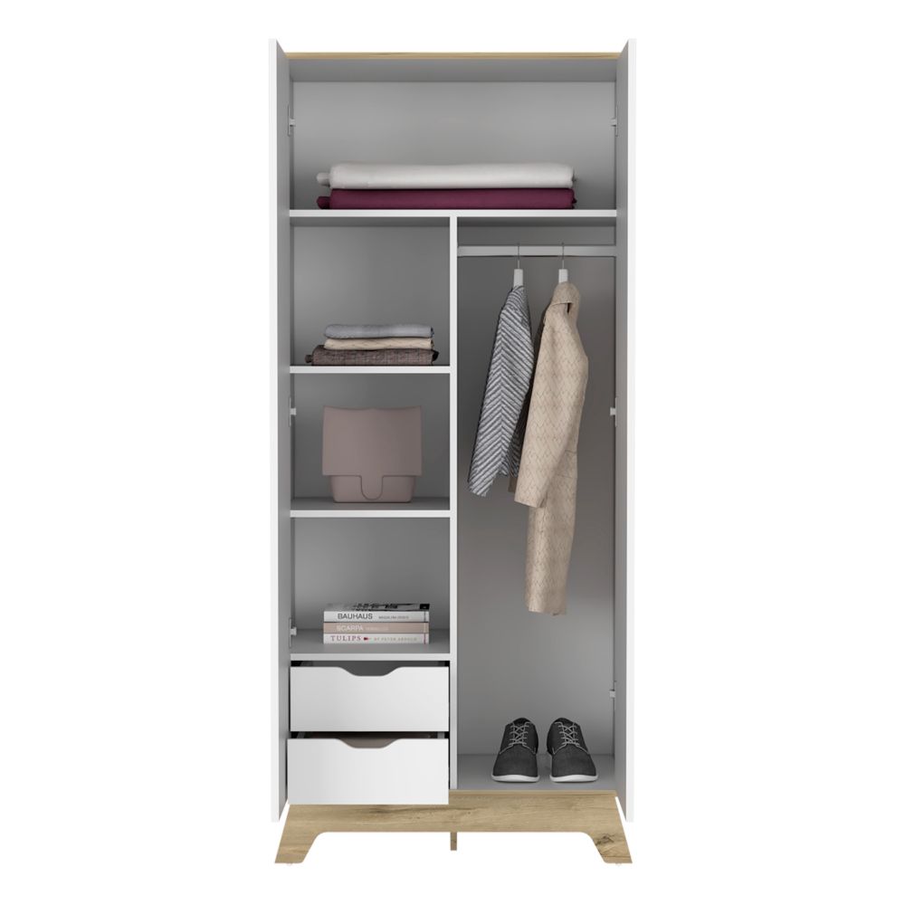Closet Z,81 BI,Color, Duna y Blanco, con dos puertas batientes y cajones deslizables - vista 2