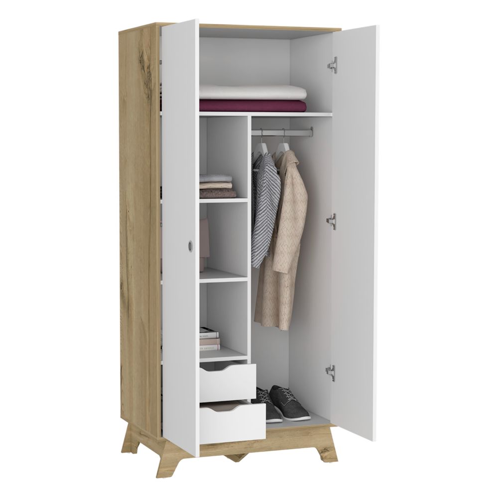 Closet Z,81 BI,Color, Duna y Blanco, con dos puertas batientes y cajones deslizables - vista 1