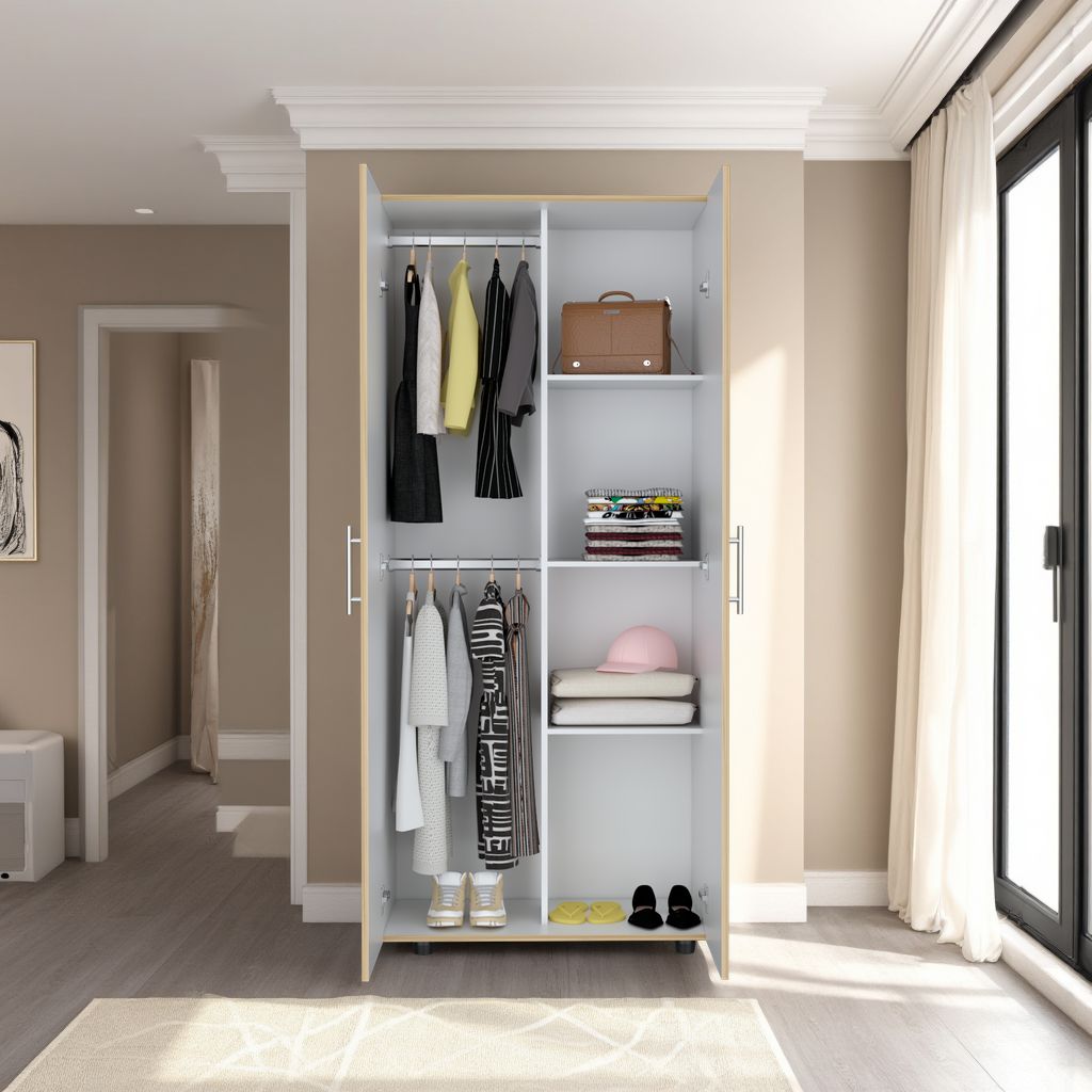 Closet Tera, Duna  y Blanco Vainilla, Dos Puertas Abatibles y Dos Tubos Cromados - vista 2