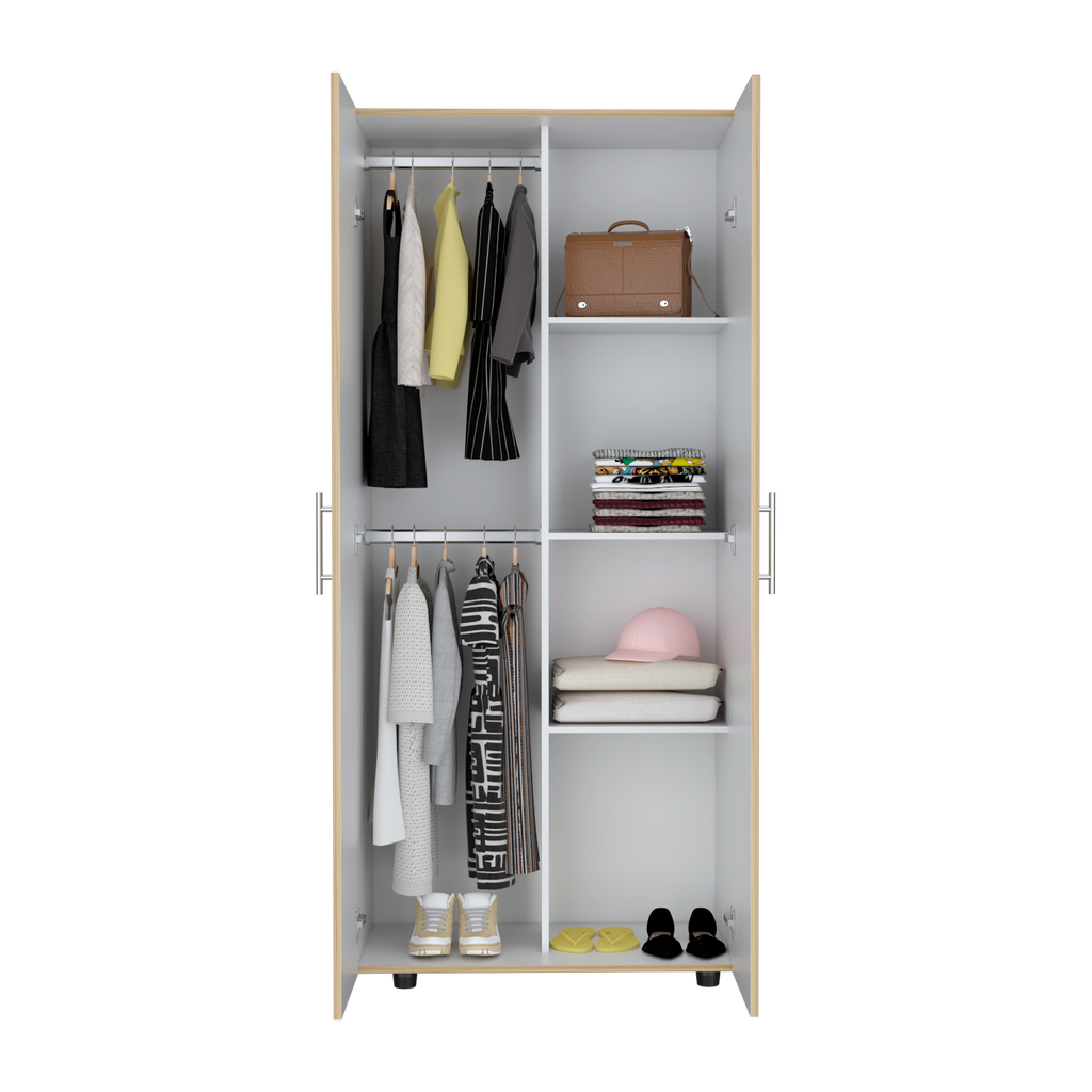Closet Tera, Duna  y Blanco Vainilla, Dos Puertas Abatibles y Dos Tubos Cromados - vista 6