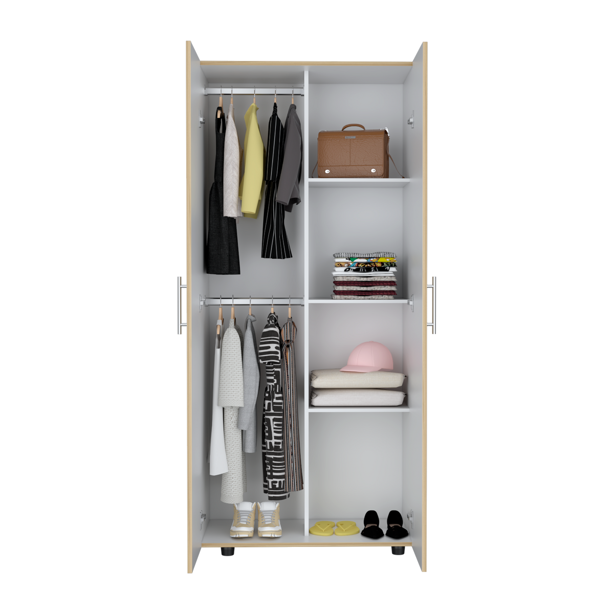 Closet Tera, Duna  y Blanco Vainilla, Dos Puertas Abatibles y Dos Tubos Cromados - vista 6