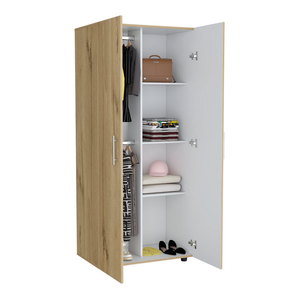 Closet Tera, Duna  y Blanco Vainilla, Dos Puertas Abatibles y Dos Tubos Cromados - vista 7