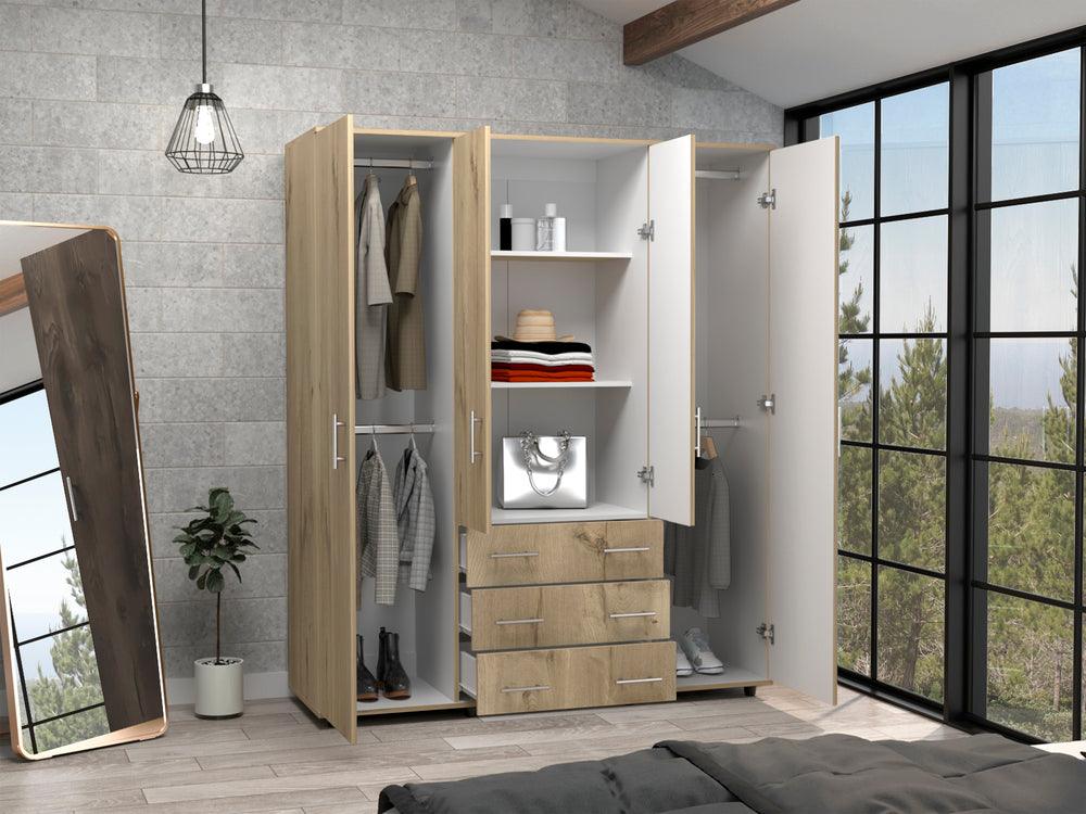 Closet Fontana, Café Claro y Blanco, con Cuatro Tubos Para Colgar Ropa y Zapatero En La Parte Inferior - vista 2