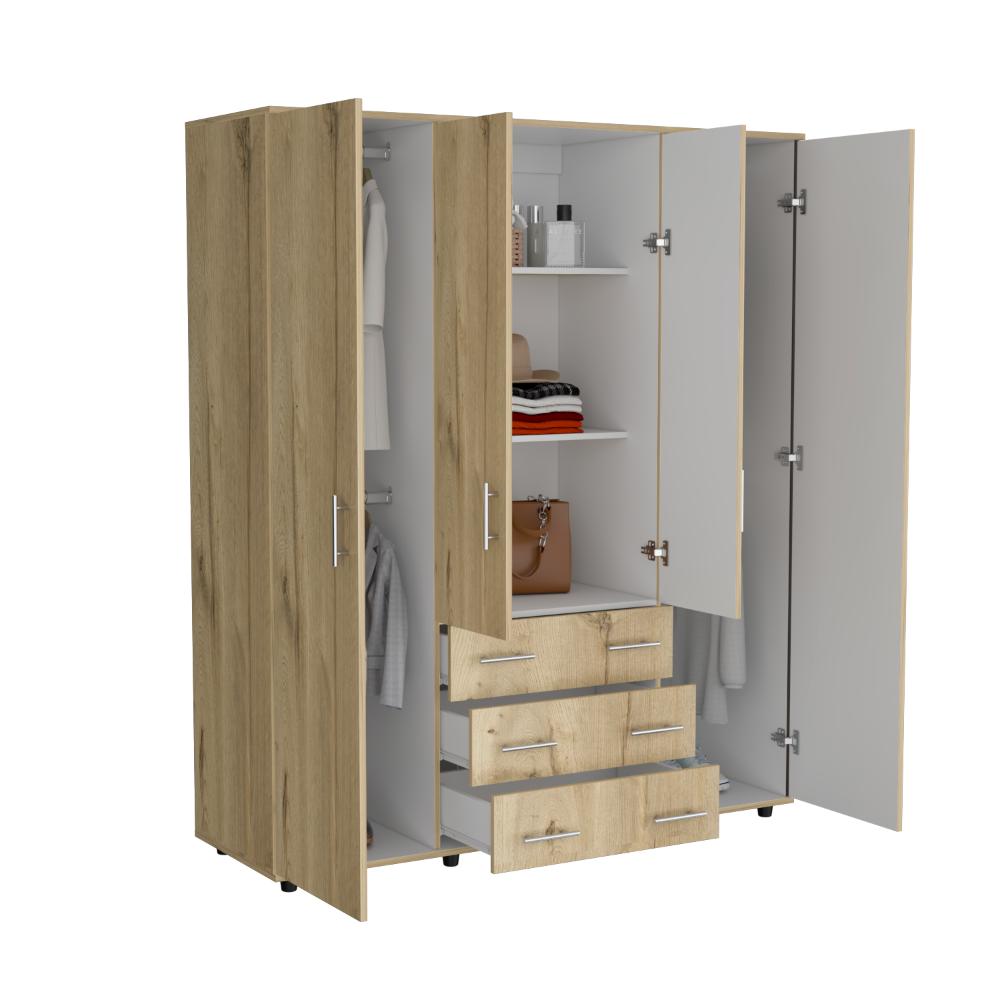 Closet Fontana, Café Claro y Blanco, con Cuatro Tubos Para Colgar Ropa y Zapatero En La Parte Inferior - vista 4