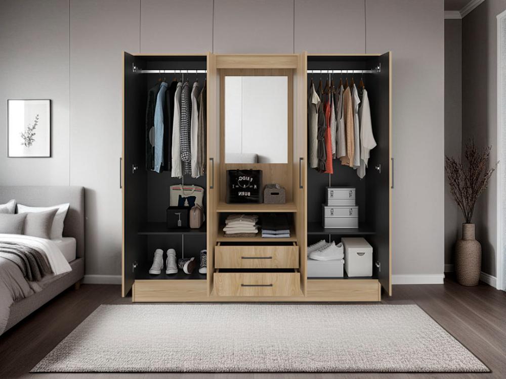 Closet Barmine Cuatro Puertas Dos Cajones Espejo, Fresno / Wengue - vista 2