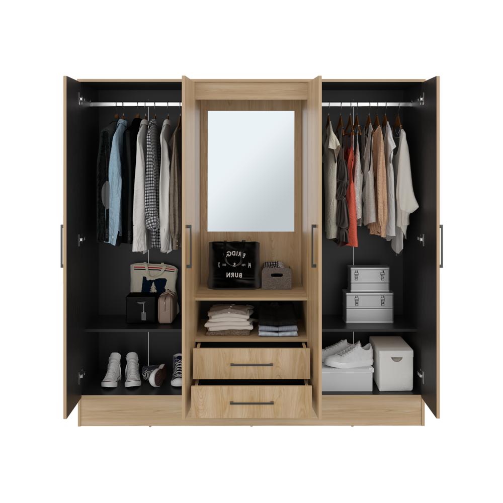 Closet Barmine Cuatro Puertas Dos Cajones Espejo, Fresno / Wengue - vista 5