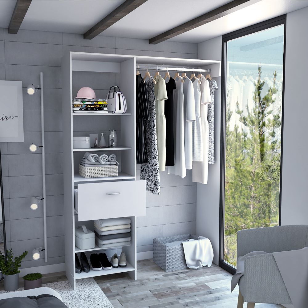 Closet Manchester, Blanco, con cajón deslizable y un tubo cromado para colgar ropa - vista 2