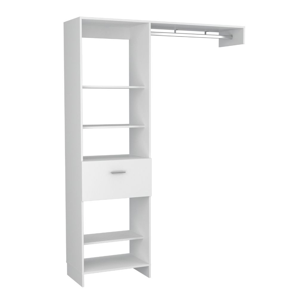 Closet Manchester, Blanco, con cajón deslizable y un tubo cromado para colgar ropa - vista 5