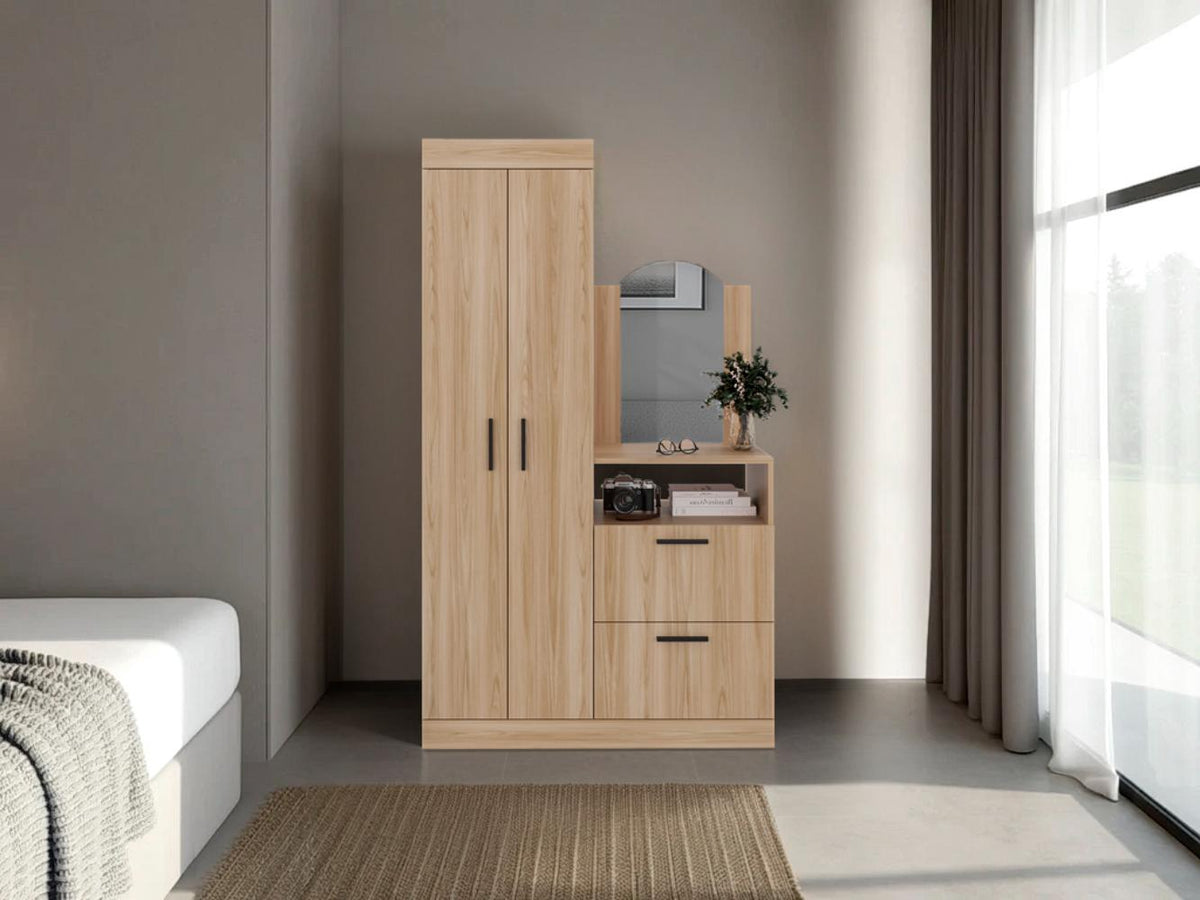Closet Comoda Praga Tres Puertas Un Cajon, Fresno Europeo, con diseño moderno incluye Espejo - vista 1