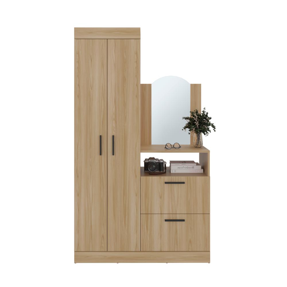 Closet Comoda Praga Tres Puertas Un Cajon, Fresno Europeo, con diseño moderno incluye Espejo - vista 3