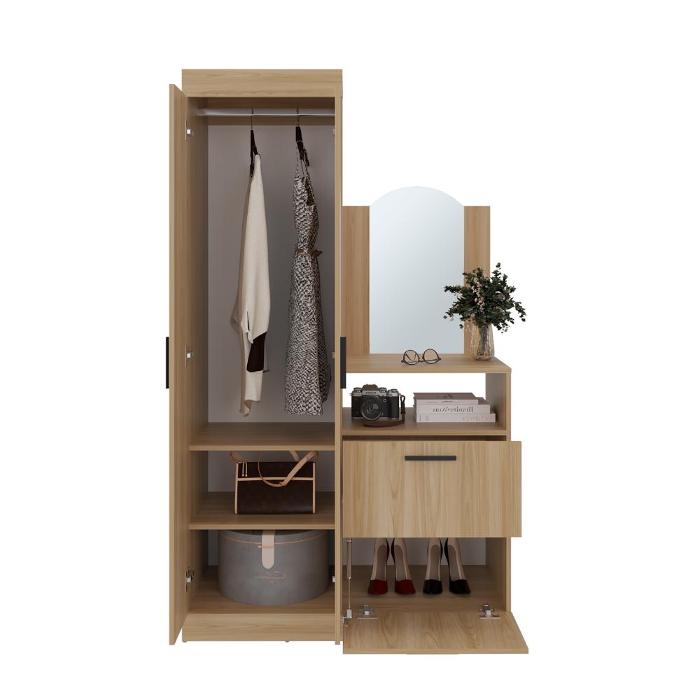 Closet Comoda Praga Tres Puertas Un Cajon, Fresno Europeo, con diseño moderno incluye Espejo - vista 4