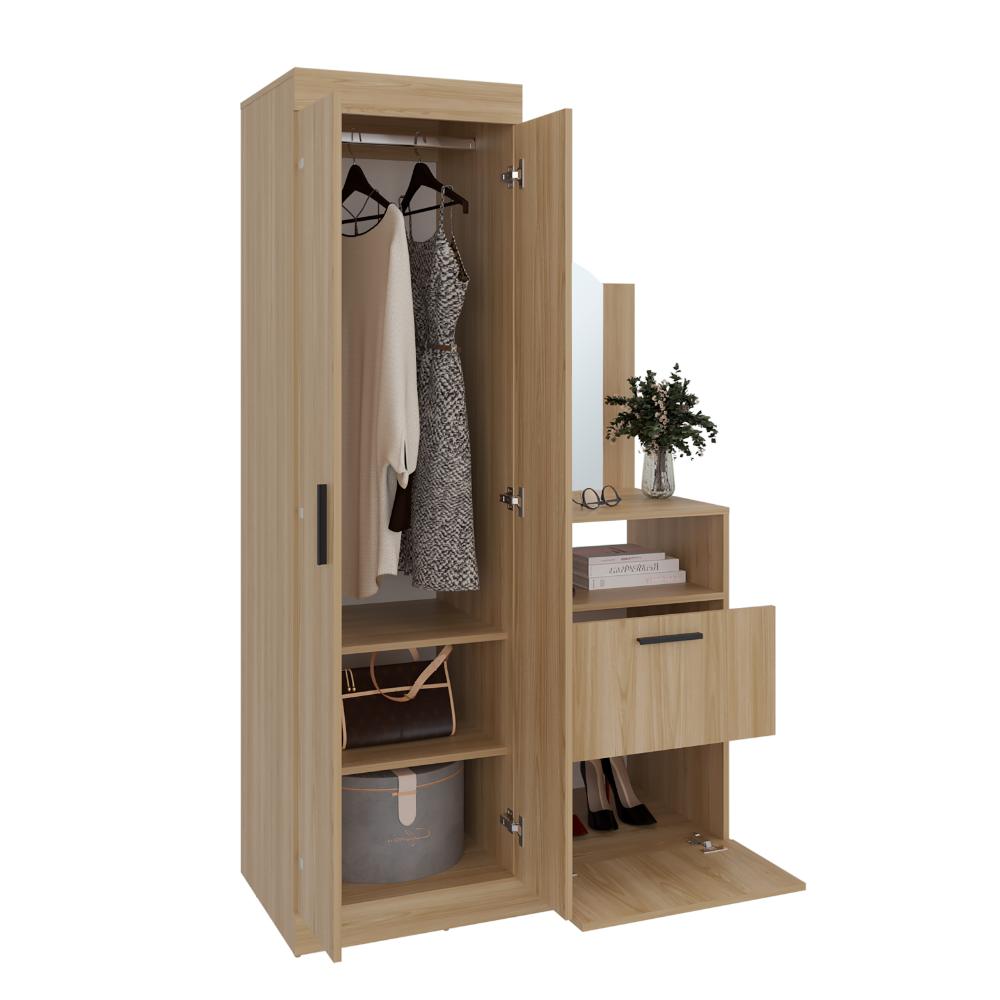 Closet Comoda Praga Tres Puertas Un Cajon, Fresno Europeo, con diseño moderno incluye Espejo - vista 6
