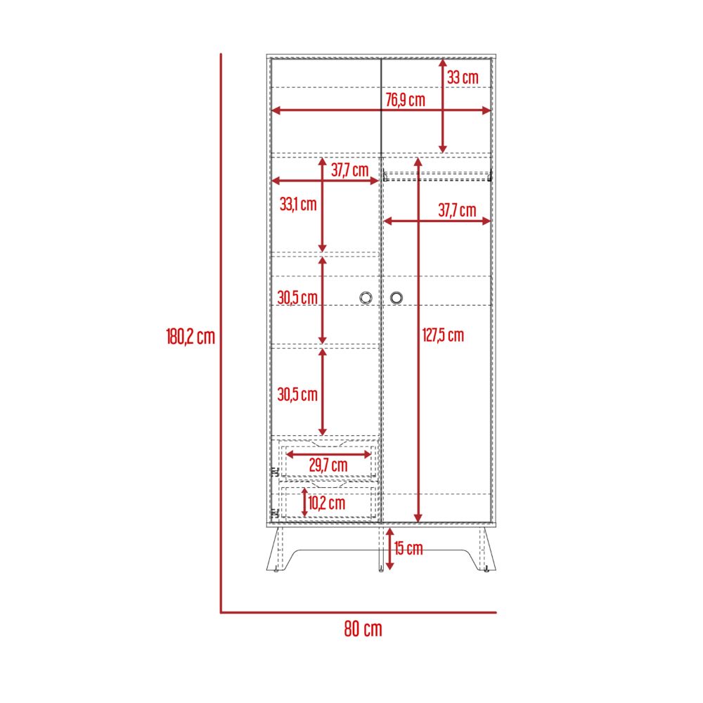 Closet Z,81 BI,Color, Duna y Blanco, con dos puertas batientes y cajones deslizables - vista 8