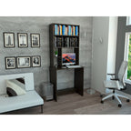 Escritorio Office, Wengue, con biblioteca superior de varios entrepaños para colocar objetos - vista 2