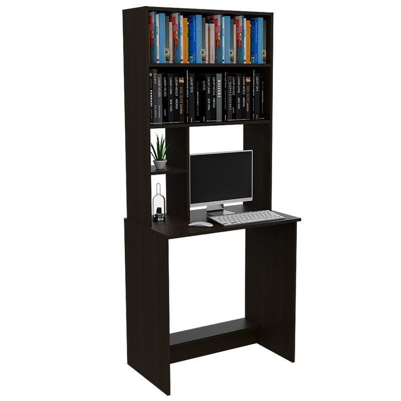 Escritorio Office, Wengue, con biblioteca superior de varios entrepaños para colocar objetos - vista 1