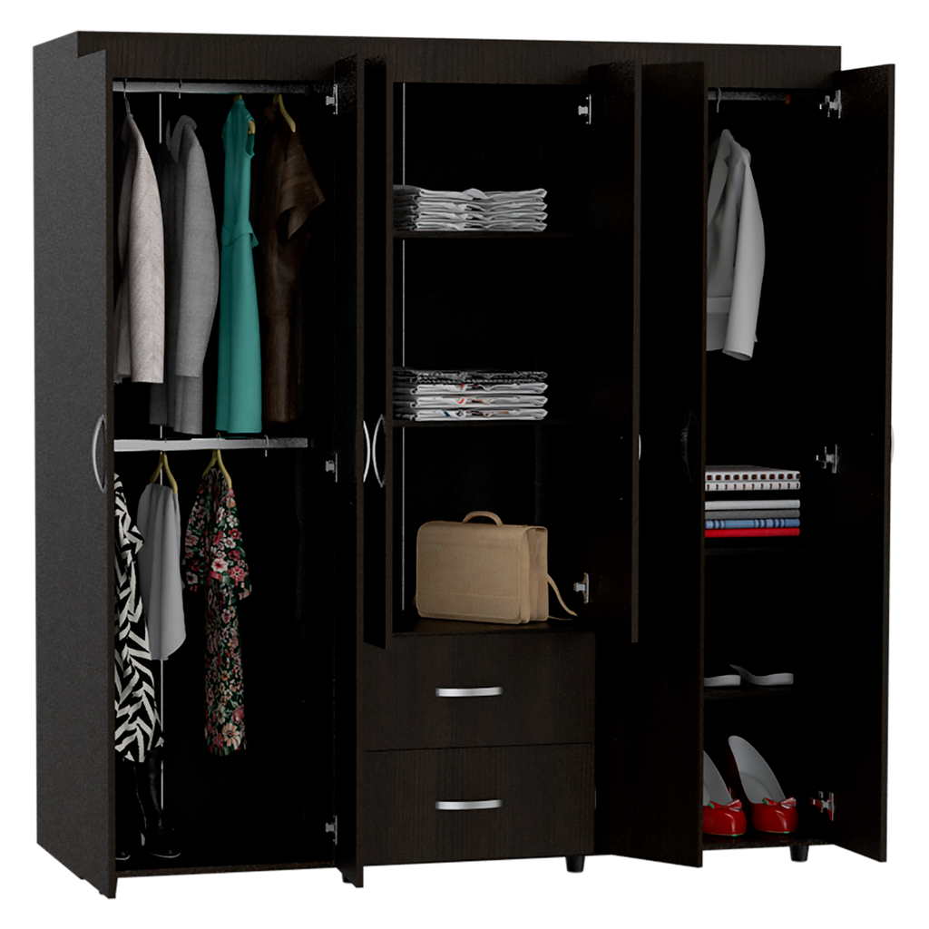 Closet Bariloche, Wengue Negro, seis puertas batientes y dos cajones deslizables - vista 5