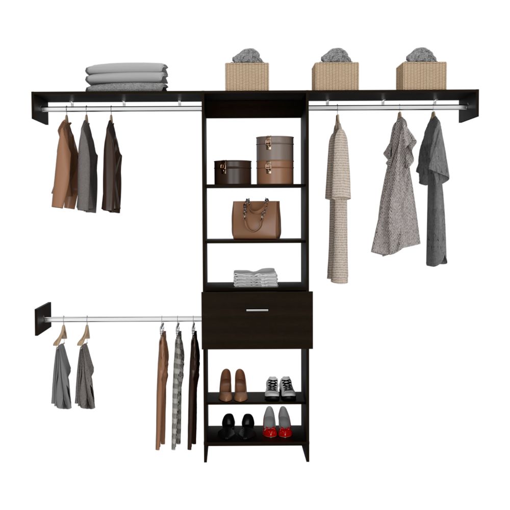 Closet Manchester, Wengue, con cajón deslizable y tres tubos cromados para colgar ropa - vista 2