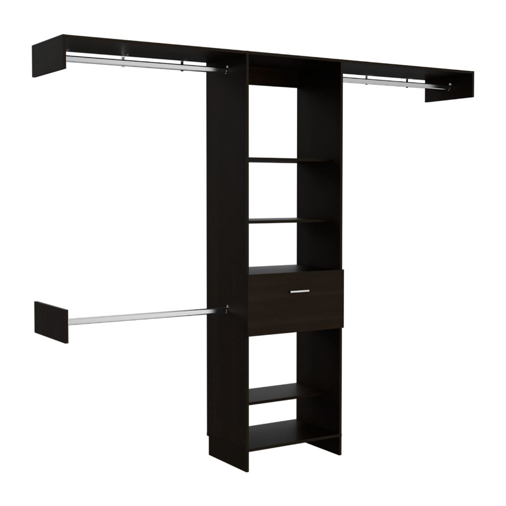 Closet Manchester, Wengue, con cajón deslizable y tres tubos cromados para colgar ropa - vista 5