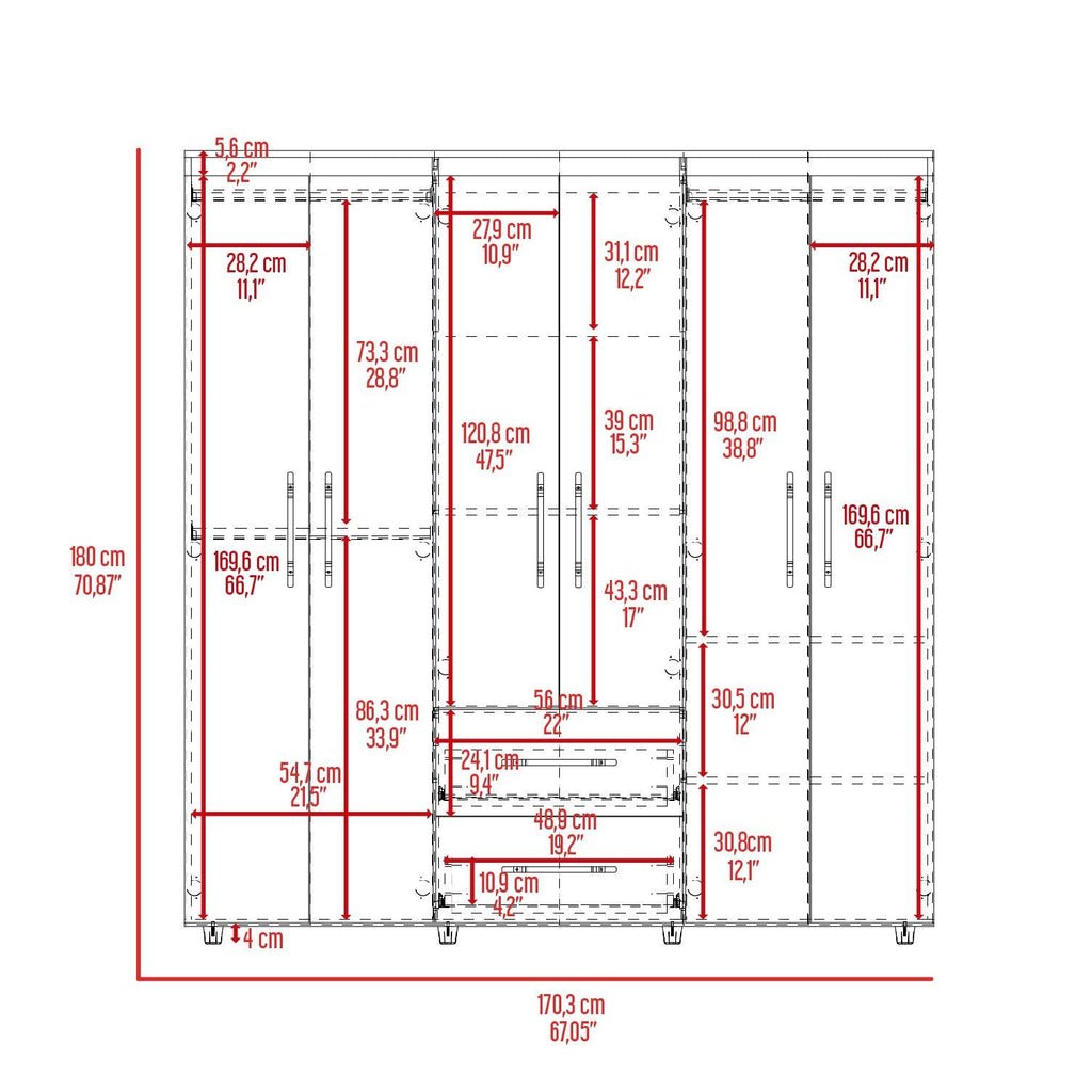 Closet Golden, Wengue, Variedad de Entrepaños y Seis Puertas Abatibles - vista 10