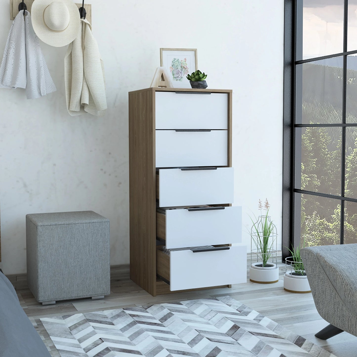 Comoda Kaia / 5 Cajones - Miel / Blanco