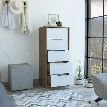 Comoda Kaia / 5 Cajones - Miel / Blanco