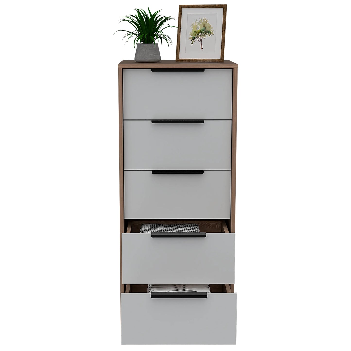 Comoda Kaia / 5 Cajones - Miel / Blanco