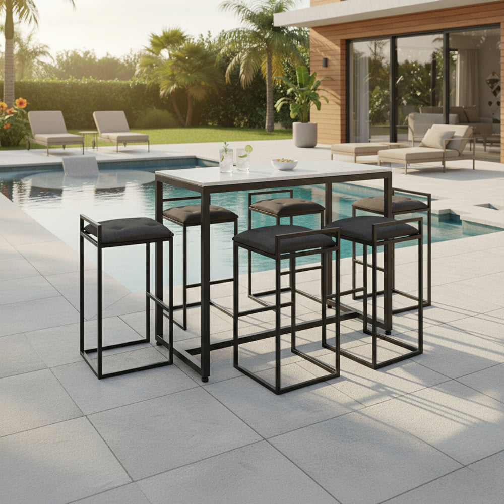 Combo Comedor Terraza Barcelona Cuarzo 6 Personas + 6 Sillas Barcelona