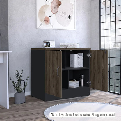 Gabinete Archivador 2 Puertas + 1 Chapa Home Office - Negro Soft / Coñac