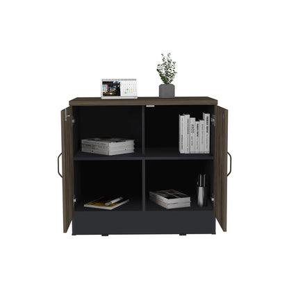 Gabinete Archivador 2 Puertas + 1 Chapa Home Office - Negro Soft / Coñac