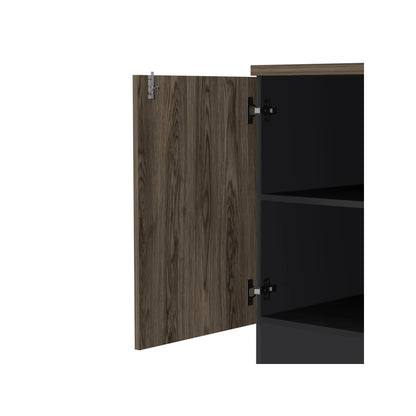 Gabinete Archivador 2 Puertas + 1 Chapa Home Office - Negro Soft / Coñac