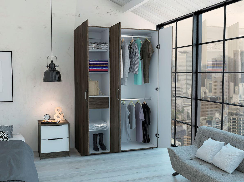 Closet Roko, Chocolate y Blanco, con Tres Puertas Abatibles con Cerradura y Variedad de Entrepaños - vista 2
