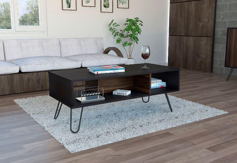 Mesa de Centro Lara, Wengue y Caoba,  con Amplio Espacio y Patas de Acero - vista 3
