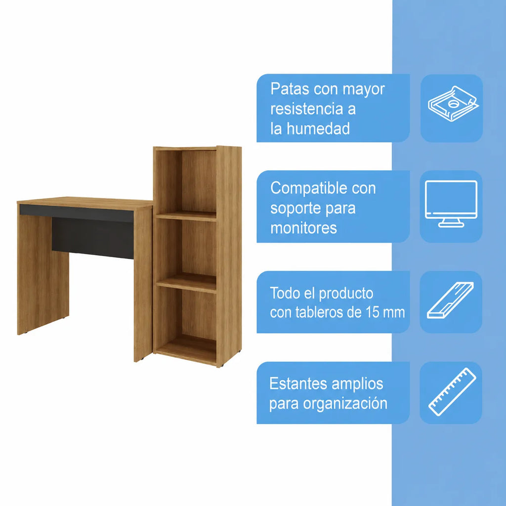 Mons Escritorio Home Office con Biblioteca Lateral