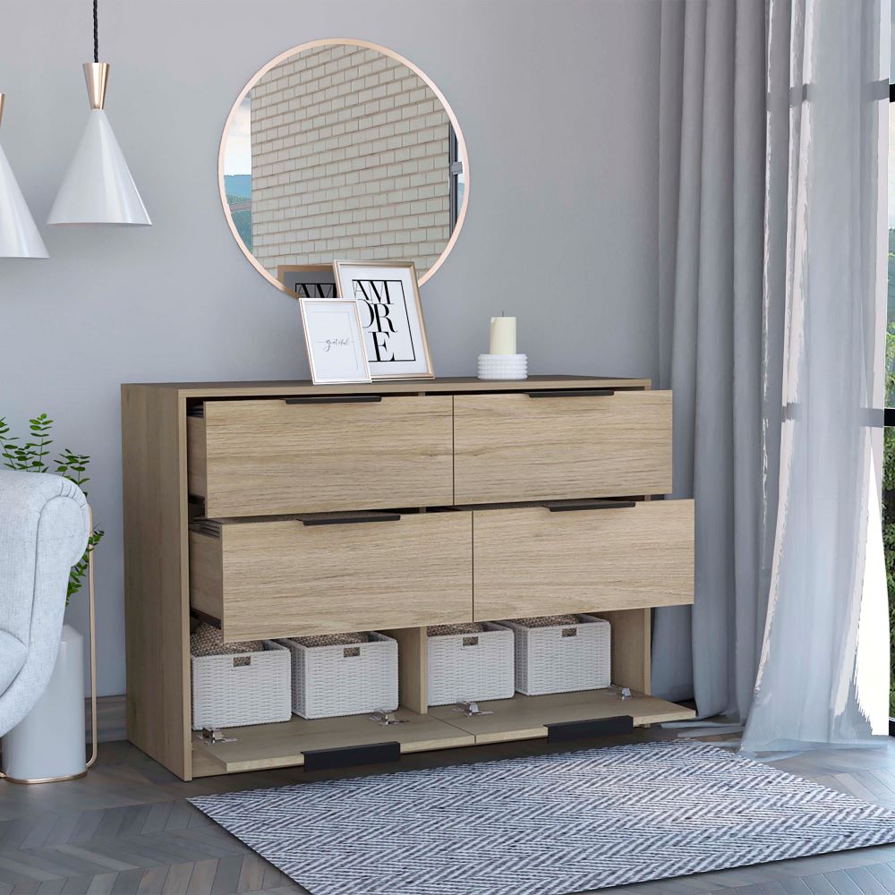 Cómoda Kaia, Rovere y Blanco Marqueza, con cuatro cajones deslizables y dos puertas batientes - vista 2