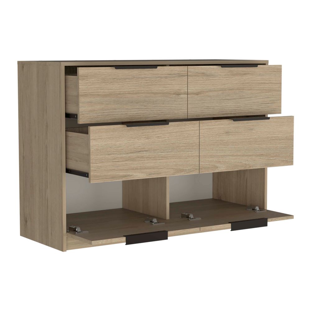 Cómoda Kaia, Rovere y Blanco Marqueza, con cuatro cajones deslizables y dos puertas batientes - vista 3