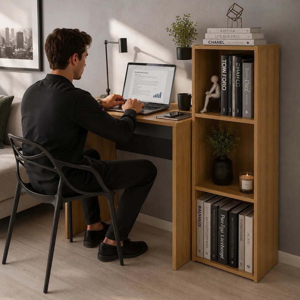Mons Escritorio Home Office con Biblioteca Lateral