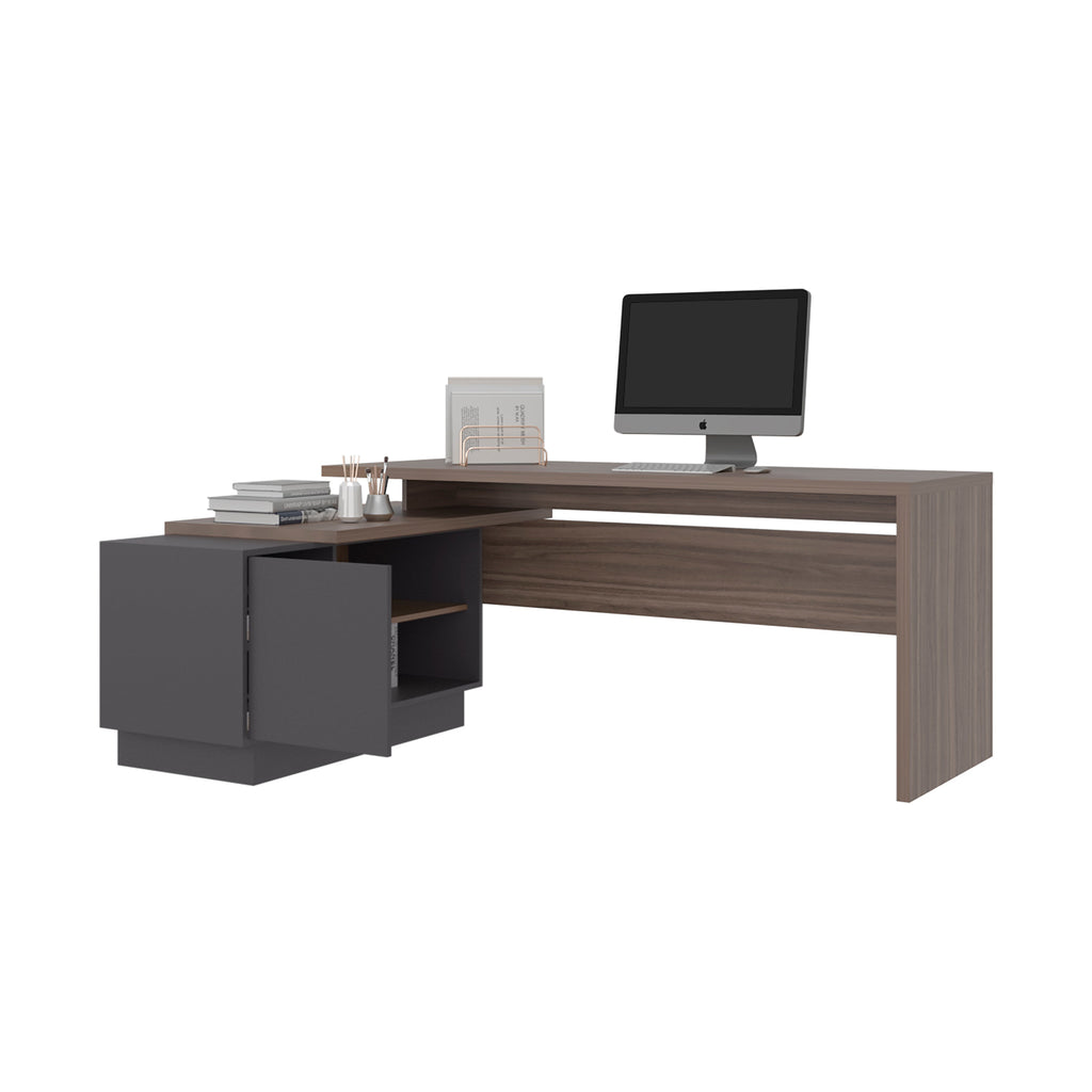 Escritorio En L Una Puerta -  Repisas Office W-179, Avellana Y Plomo - vista 6