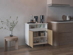 Mesa de Cocina Lona, Blanco Duqueza y Fresno Europeo, con 2 puertas abatibles y espacio para microondas - vista 2