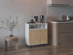 Mesa de Cocina Lona, Blanco Duqueza y Fresno Europeo, con 2 puertas abatibles y espacio para microondas - vista 1