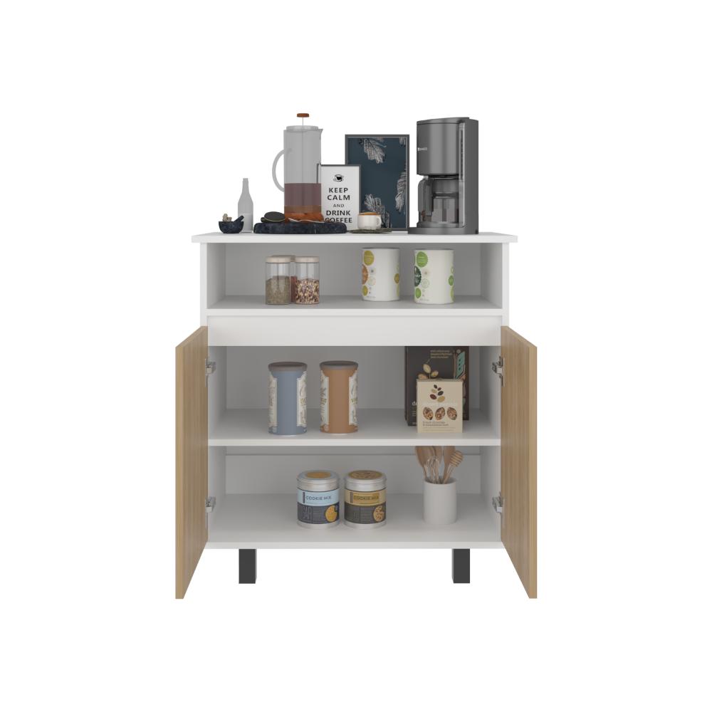 Mesa de Cocina Lona, Blanco Duqueza y Fresno Europeo, con 2 puertas abatibles y espacio para microondas - vista 4
