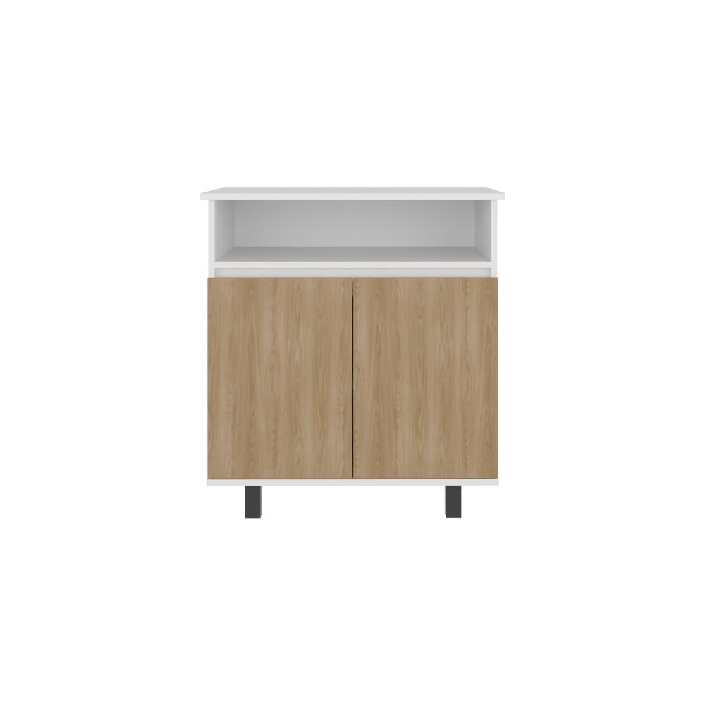Mesa de Cocina Lona, Blanco Duqueza y Fresno Europeo, con 2 puertas abatibles y espacio para microondas - vista 5