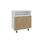 Mesa de Cocina Lona, Blanco Duqueza y Fresno Europeo, con 2 puertas abatibles y espacio para microondas - vista 6