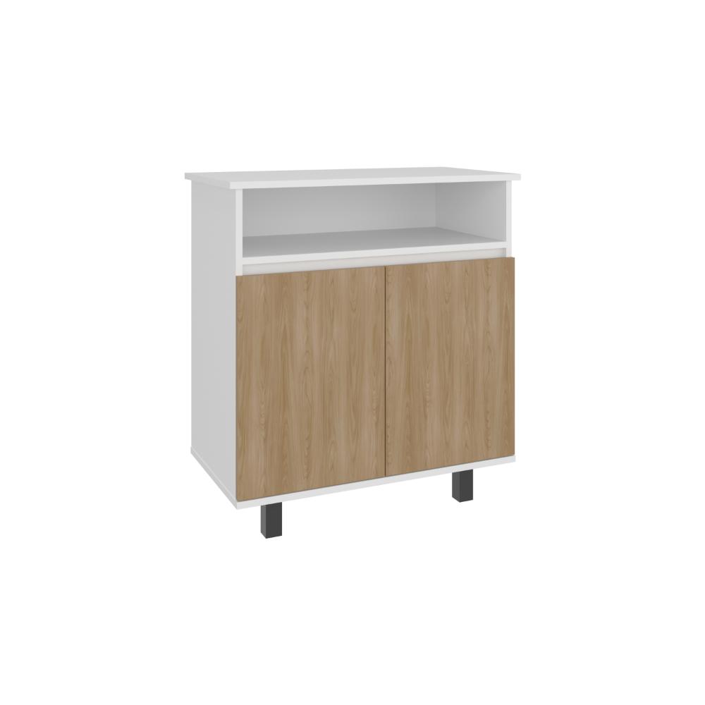 Mesa de Cocina Lona, Blanco Duqueza y Fresno Europeo, con 2 puertas abatibles y espacio para microondas - vista 6