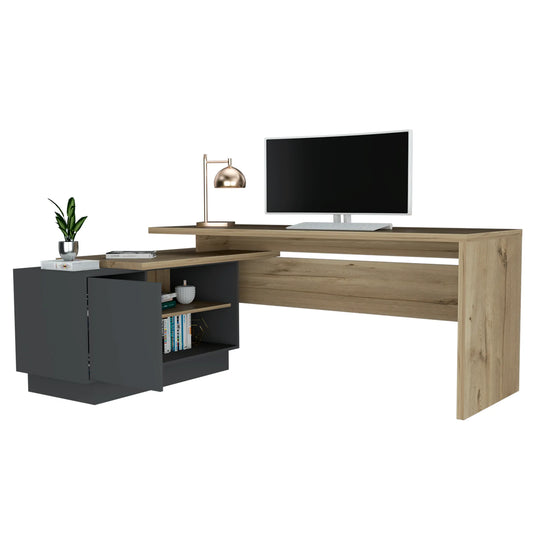 Escritorio En L + 1 Puerta + Repisas Office W-179 - Duna / Plomo