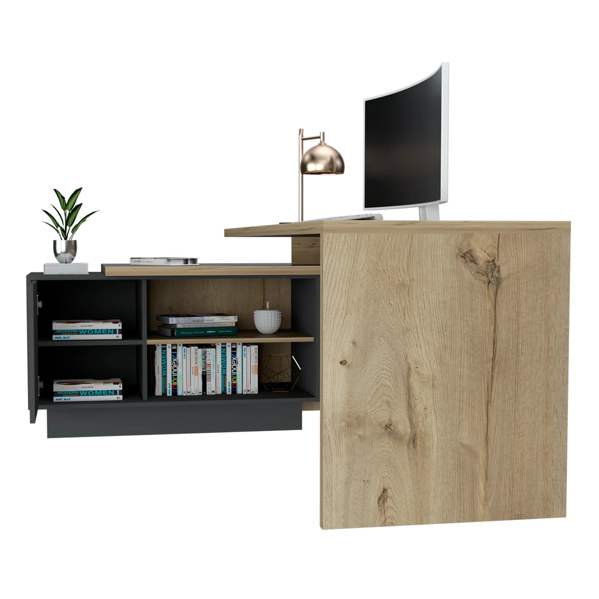 Escritorio En L + 1 Puerta + Repisas Office W-179 - Duna / Plomo