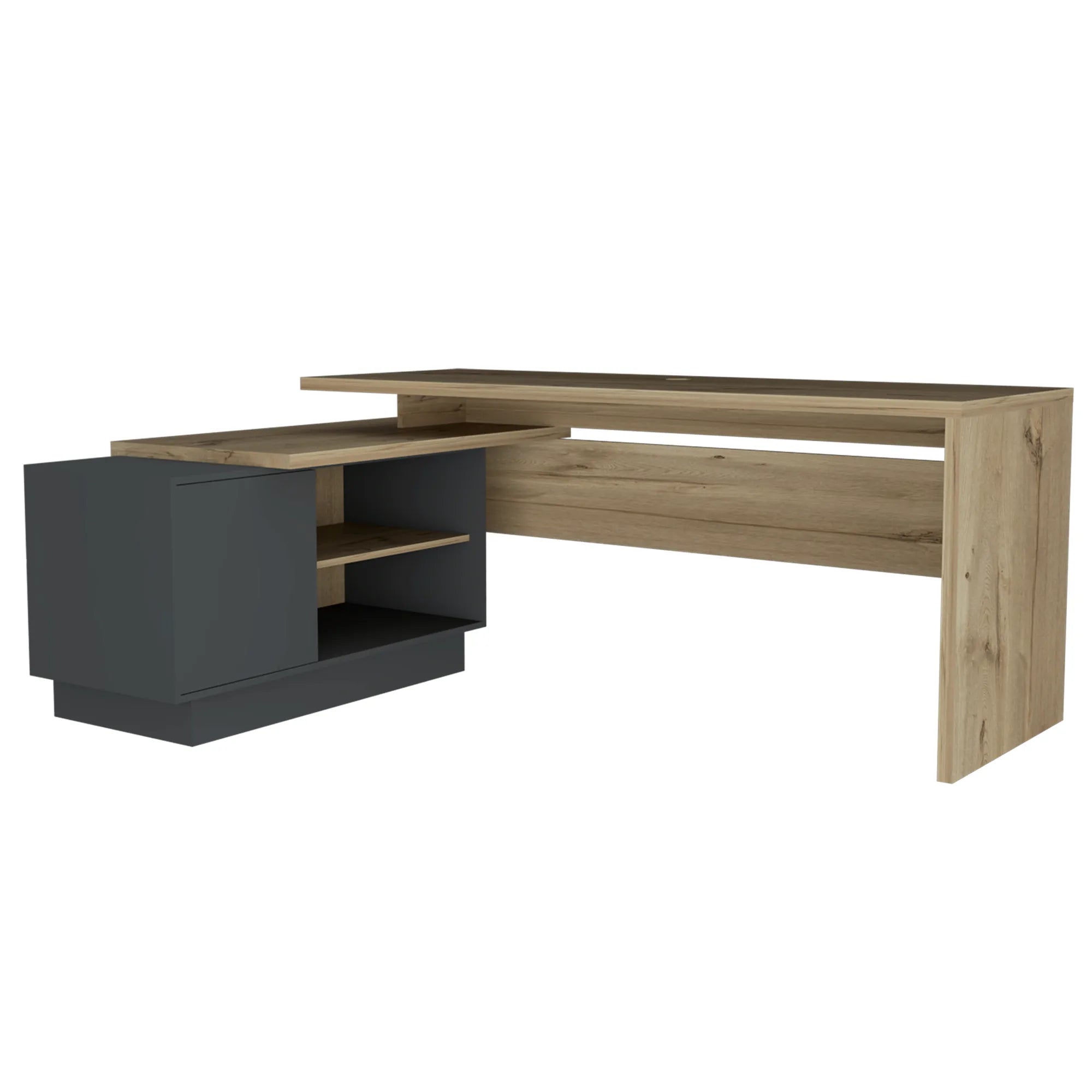 Escritorio En L + 1 Puerta + Repisas Office W-179 - Duna / Plomo