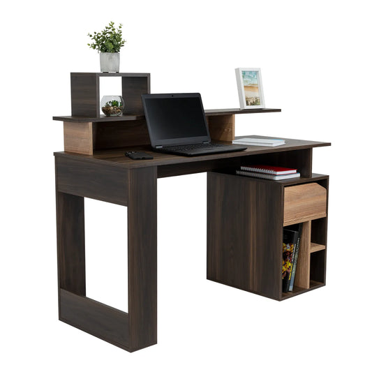 Escritorio Recto Con Repisas Office W-120 - Habano / Miel
